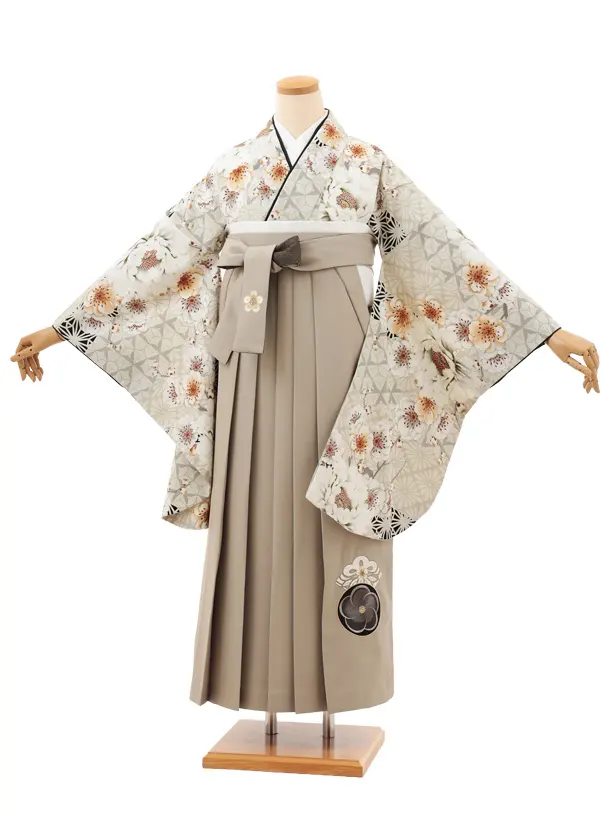 小学生袴 Z676 JAPAN STYLE ベージュ牡丹 八重桜×ベージュ