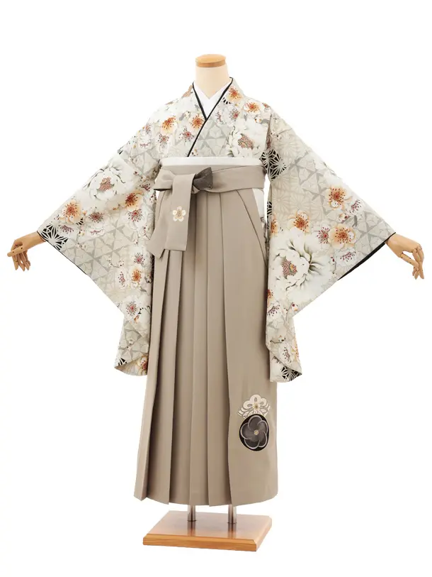 小学生袴 Z676 JAPAN STYLE ベージュ牡丹 八重桜×ベージュ