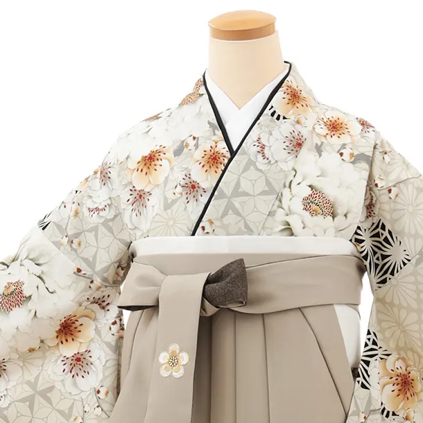小学生袴 Z676 JAPAN STYLE ベージュ牡丹 八重桜×ベージュ