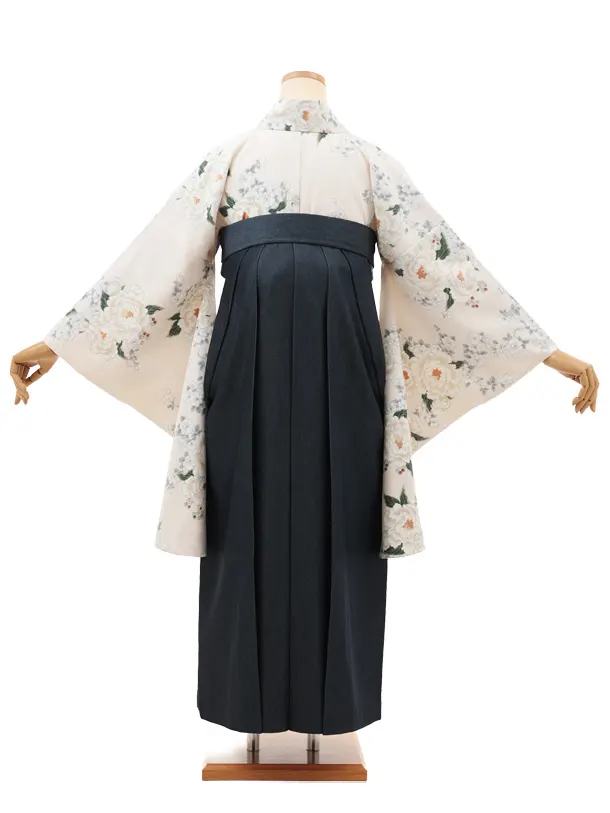 小学生袴(女の子) Z678 Heather アイボリー牡丹×デニム切りかえ