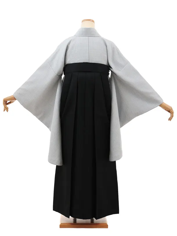 小学生卒業式略式袴(女の子) Z698 グレーグレンチェック×黒桜