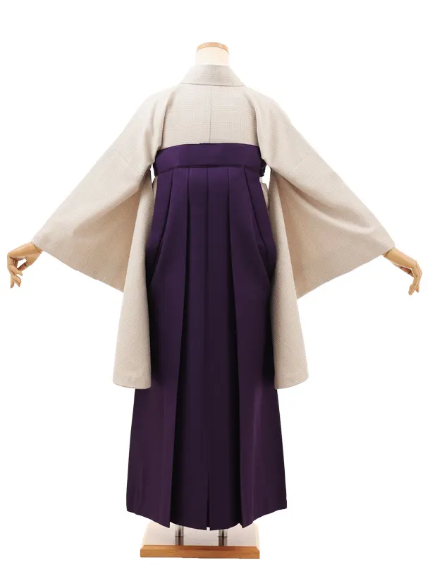 小学生卒業式略式袴(女の子) Z701 ベージュグレンチェック×紫椿