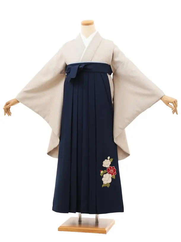 小学生卒業式略式袴(女の子) Z703 ベージュグレンチェック×紺椿