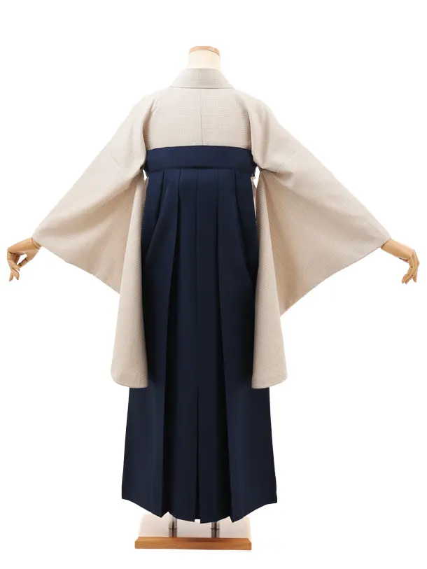 小学生卒業式略式袴(女の子) Z703 ベージュグレンチェック×紺椿