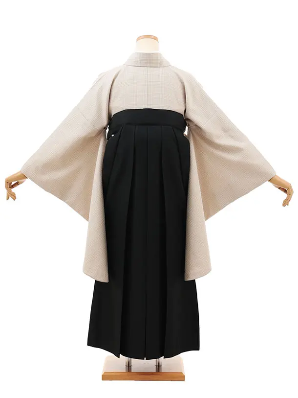 小学生卒業式略式袴(女の子) Z704 ベージュグレンチェック×黒桜