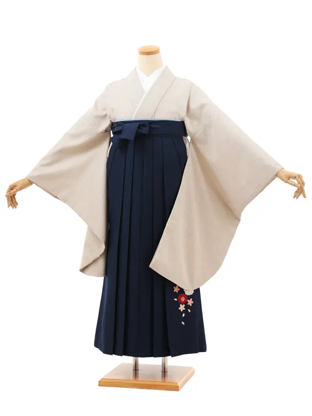 小学生卒業式略式袴(女の子) Z705 ベージュグレンチェック×紺桜