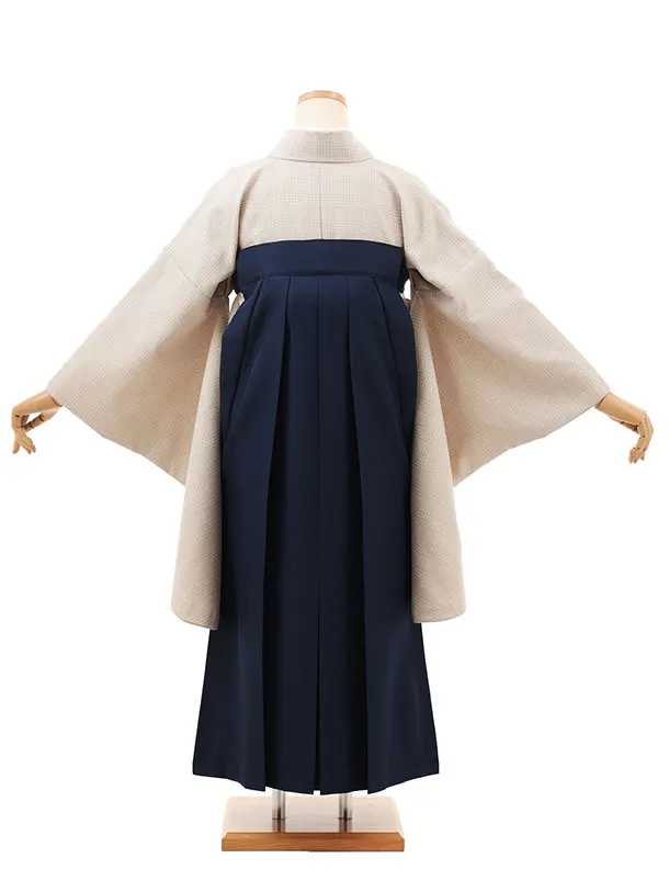 小学生卒業式略式袴(女の子) Z705 ベージュグレンチェック×紺桜