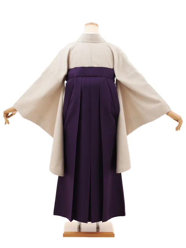 小学生卒業式略式袴(女の子) Z706 ベージュグレンチェック×紫桜