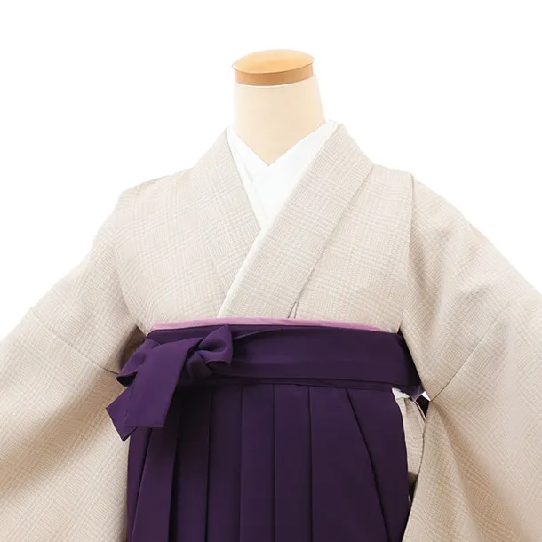 小学生卒業式略式袴(女の子) Z706 ベージュグレンチェック×紫桜