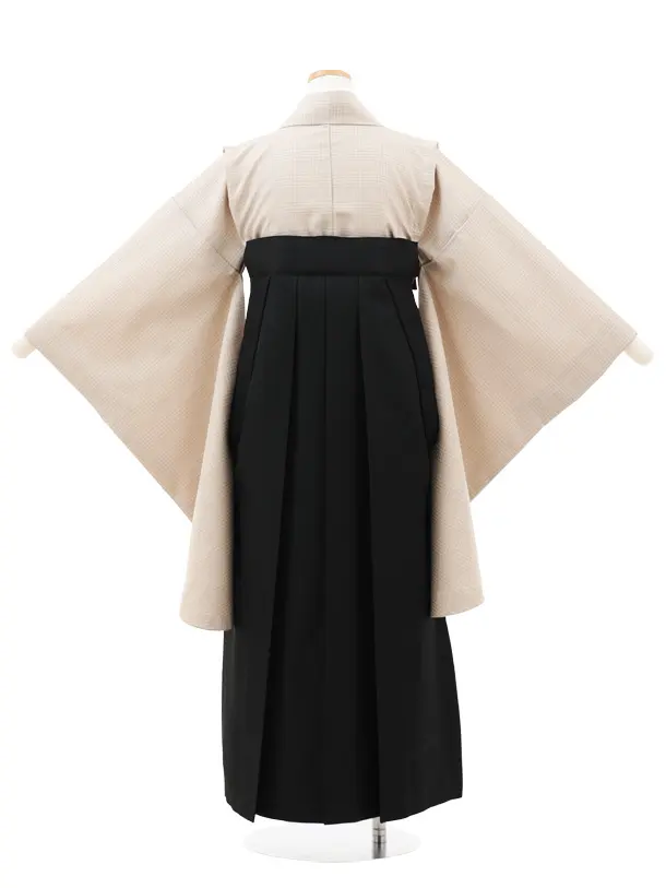 小学生卒業式かんたん袴(女の子) Z707 ベージュグレンチェック×黒桜