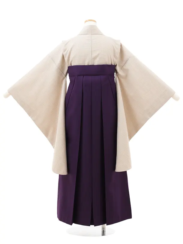小学生卒業式略式袴(女の子) Z711 ベージュグレンチェック×紫桜