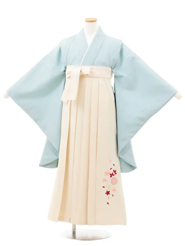 小学生卒業式略式袴(女の子) Z712 水色グレンチェック×クリーム桜