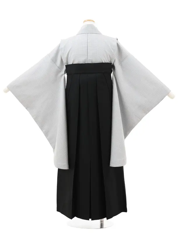 小学生卒業式略式袴(女の子) Z717 グレーグレンチェック×黒椿