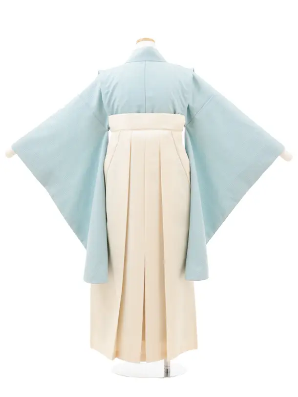 小学生卒業式略式袴(女の子) Z718 水色グレンチェック×クリーム椿