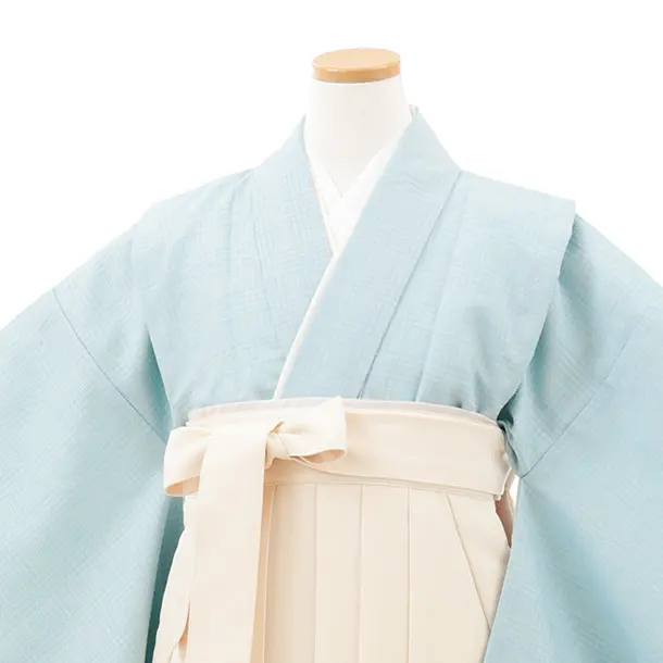 小学生卒業式略式袴(女の子) Z718 水色グレンチェック×クリーム椿