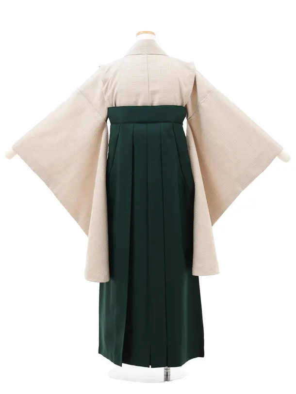 小学生卒業式略式袴(女の子) Z721 ベージュグレンチェック×グリーン桜