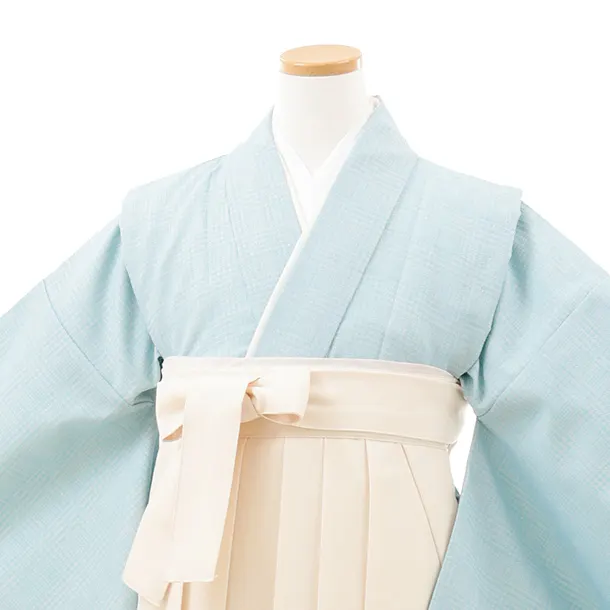 小学生卒業式略式袴(女の子) Z723 水色グレンチェック×クリーム桜