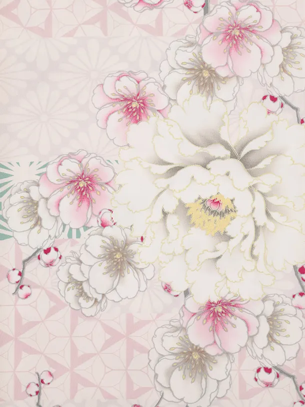 小学生卒業式かんたん袴 Z806 ジャパンスタイル淡パープル花×モーヴピンク