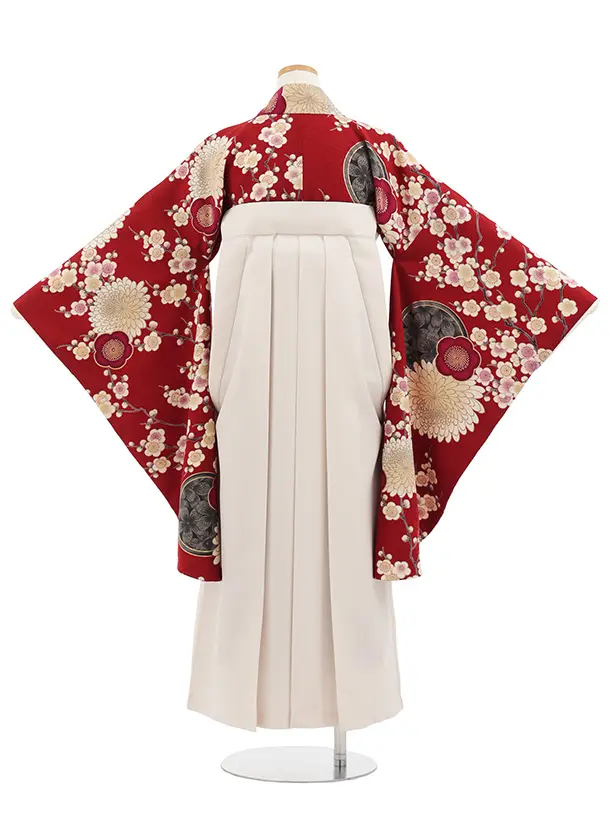 小学生卒業式かんたん袴(女の子) Z807 九重赤地梅菊×アイボリー