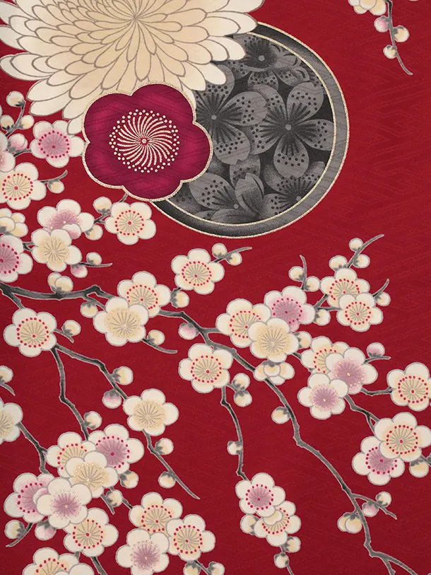 小学生卒業式かんたん袴(女の子) Z808 九重赤地梅菊×紺