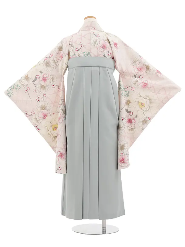 小学生卒業式かんたん袴(女の子) Z811 ジャパンスタイル淡パープル花×グレー