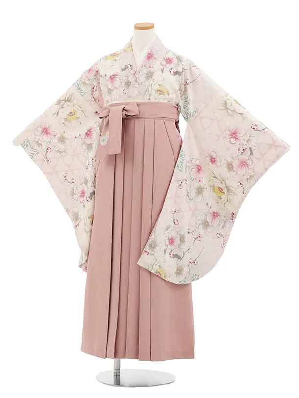 小学生卒業式かんたん袴 Z812 ジャパンスタイル淡パープル花×モーヴピンク