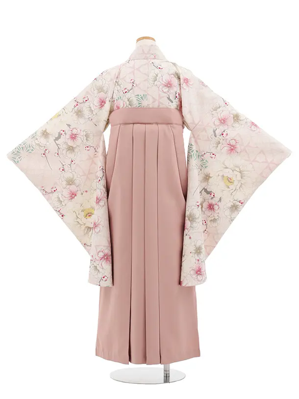 小学生卒業式かんたん袴 Z812 ジャパンスタイル淡パープル花×モーヴピンク