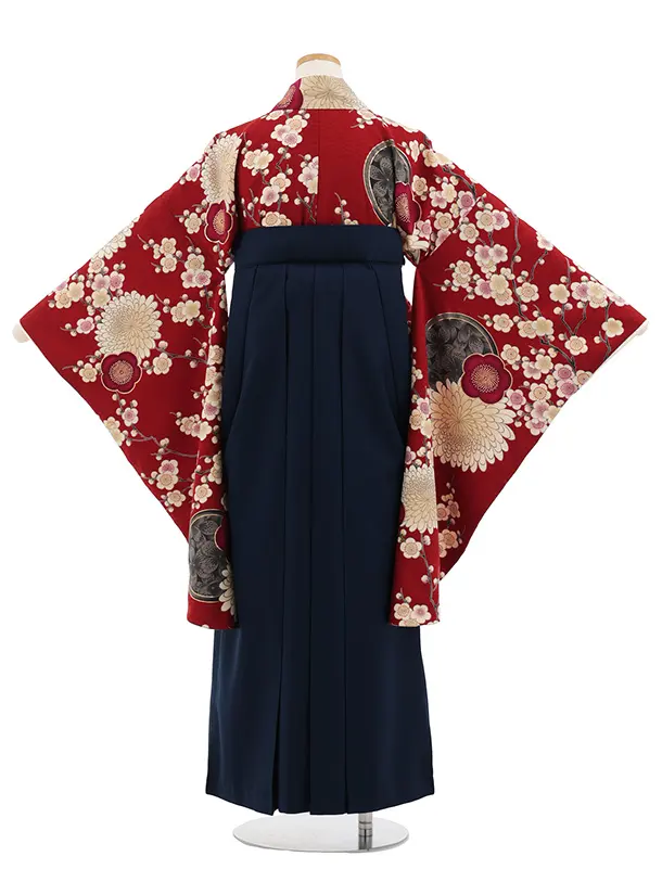 小学生卒業式かんたん袴(女の子) Z814 九重赤地梅菊×紺