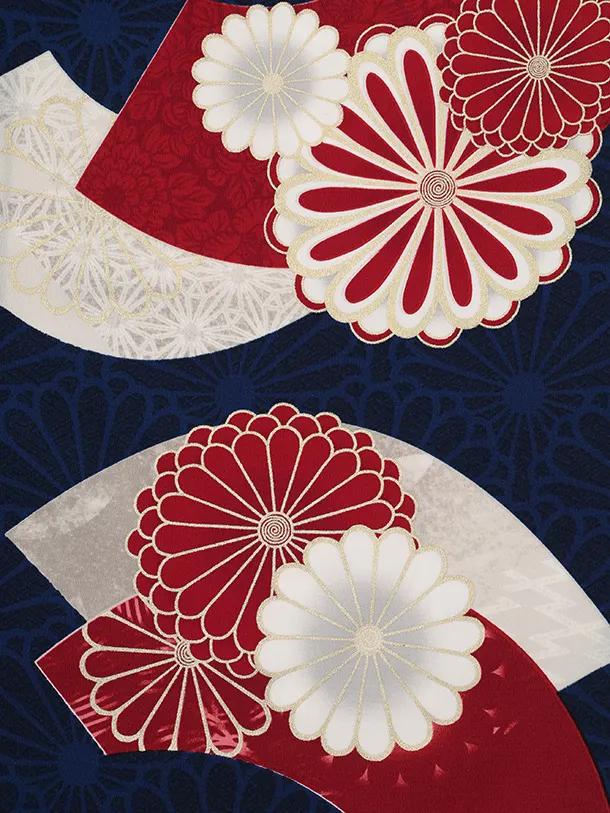 小学生卒業式かんたん袴(女の子)Z816 ジャパンスタイル紺赤菊×ベージュ