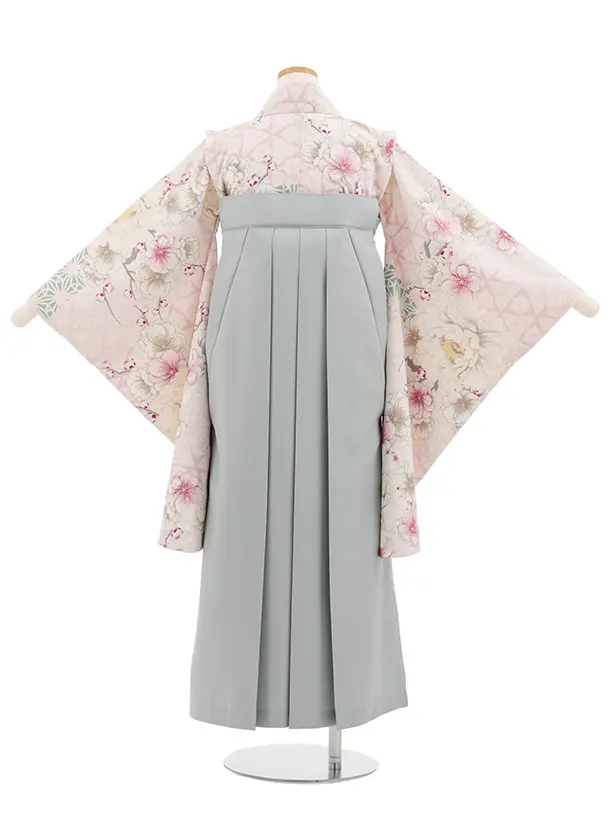 小学生卒業式かんたん袴(女の子) Z817 ジャパンスタイル淡パープル花×グレー