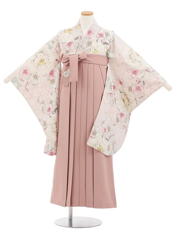 小学生卒業式かんたん袴 Z818 ジャパンスタイル淡パープル花×モーヴピンク