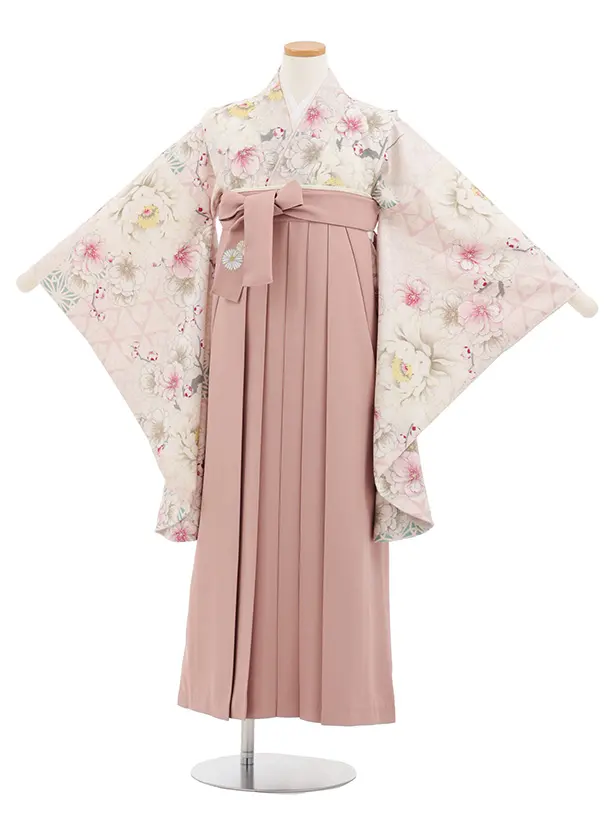 小学生卒業式かんたん袴 Z818 ジャパンスタイル淡パープル花×モーヴピンク