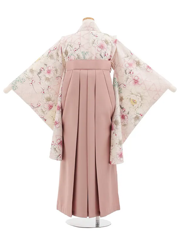 小学生卒業式かんたん袴 Z818 ジャパンスタイル淡パープル花×モーヴピンク