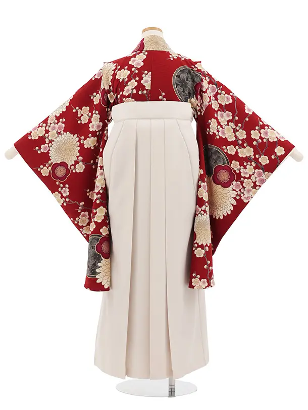 小学生卒業式かんたん袴(女の子) Z819 九重赤地梅菊×アイボリー