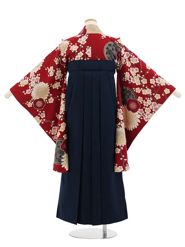 小学生卒業式かんたん袴(女の子) Z820 九重赤地梅菊×紺