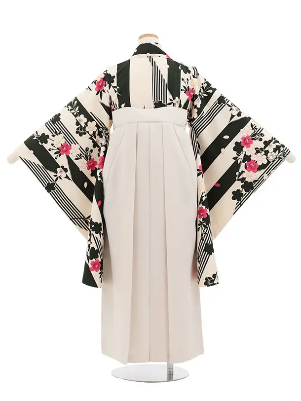 小学生卒業式かんたん袴(女の子) Z823 クリーム矢絣桜×アイボリー