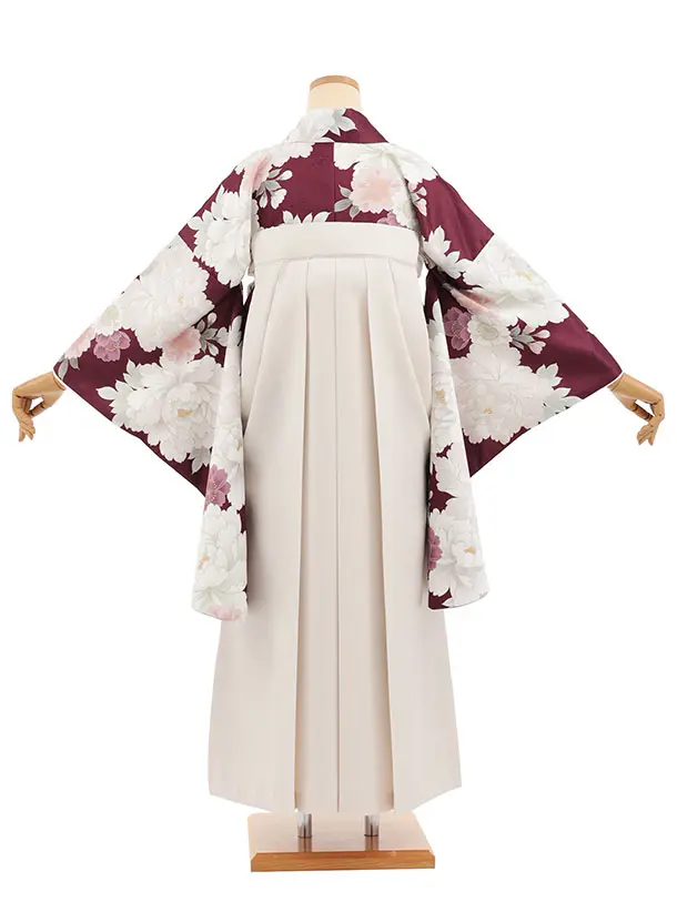 小学生卒業式かんたん袴(女の子) Z831 ボルドー牡丹×アイボリー