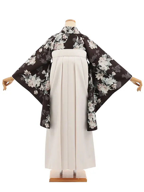 小学生卒業式かんたん袴(女の子) Z833 ブラウンパステル花×アイボリー