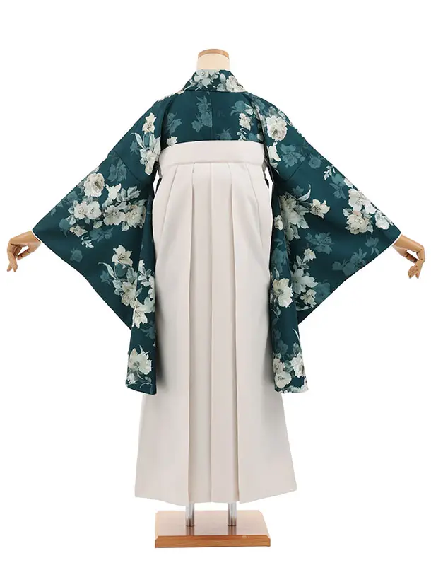 小学生卒業式かんたん袴(女の子) Z836 グリーンパステル花×アイボリー