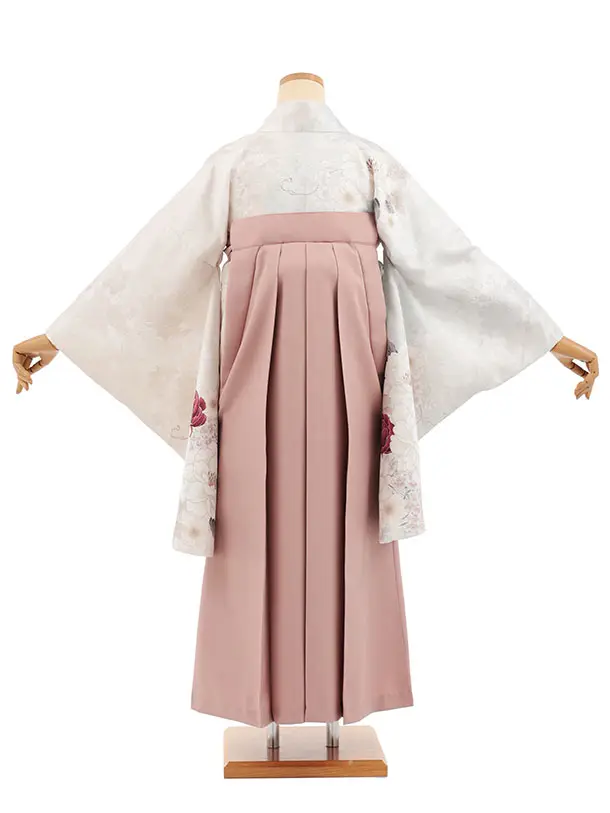 小学生かんたん袴(女の子) Z839 薄ベージュグレー染め分け花×モーヴピンク