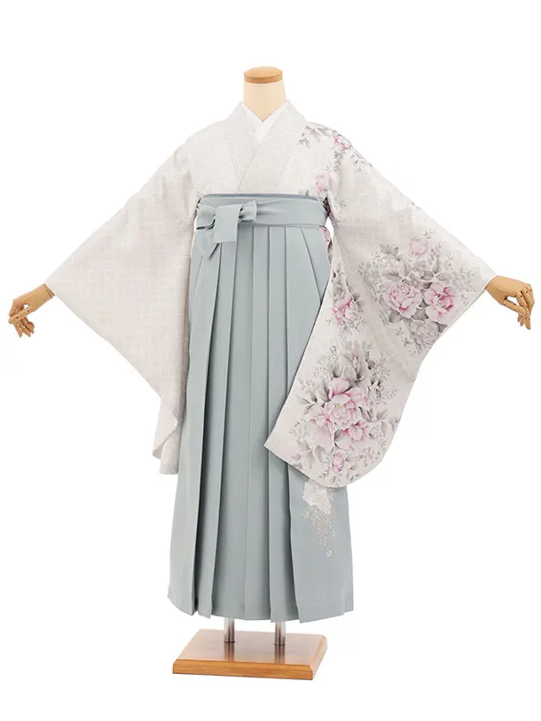 小学生卒業式かんたん袴(女の子) Z842 薄ベージュブーケ×薄グレー