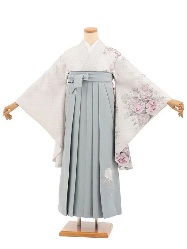 小学生卒業式かんたん袴(女の子) Z842 薄ベージュブーケ×薄グレー