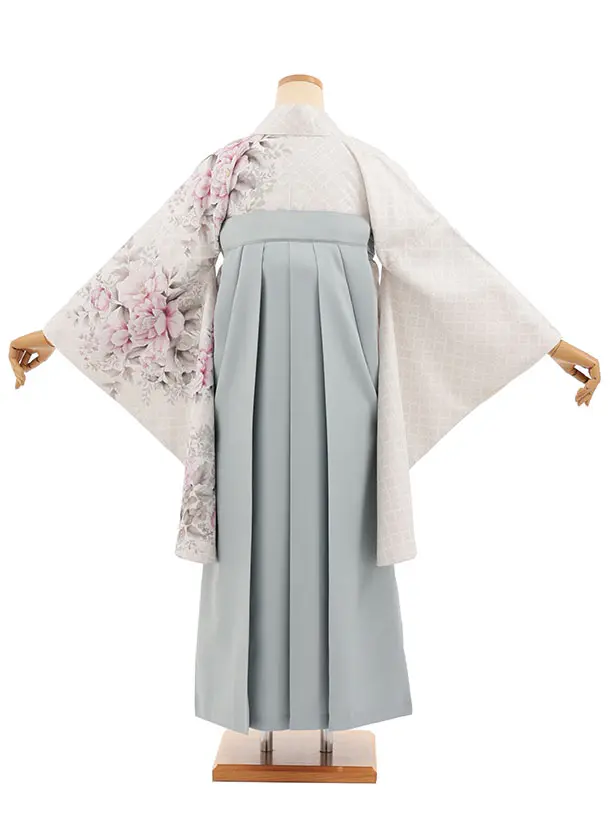小学生卒業式かんたん袴(女の子) Z842 薄ベージュブーケ×薄グレー