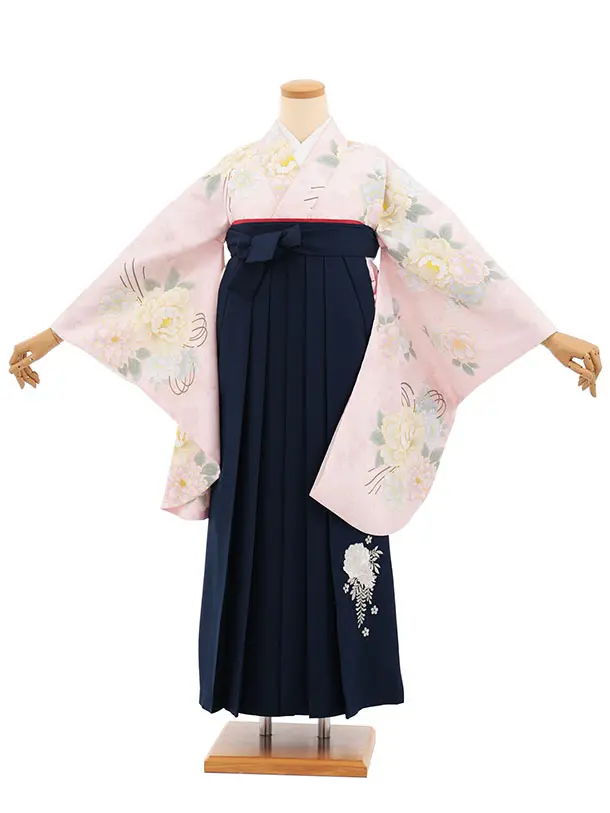 小学生卒業式かんたん袴(女の子) Z850 ピンクブーケ×紺