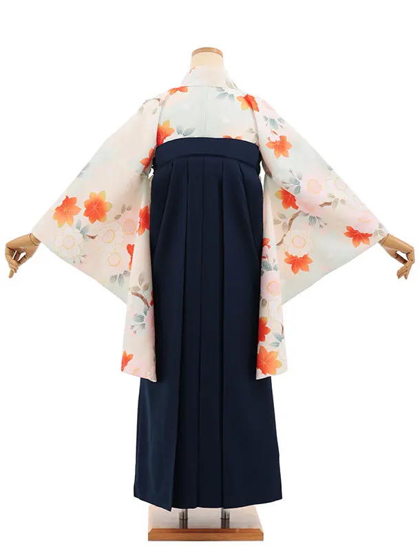 小学生卒業式かんたん袴(女の子) Z851 ペールミントもみじ花×紺