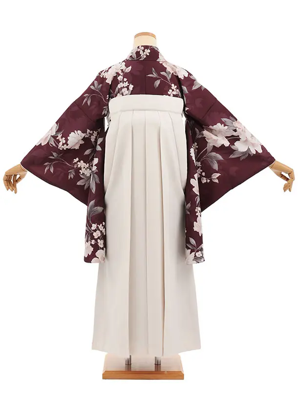 小学生卒業式かんたん袴(女の子) Z852 ブラウンパステル花×アイボリー