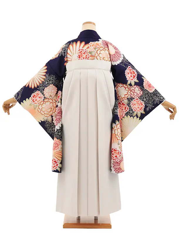 小学生卒業式かんたん袴(女の子) Z856 パープル古典花×アイボリー