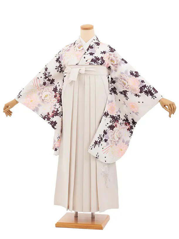 小学生卒業式かんたん袴(女の子) Z859 アイボリーブーケ×アイボリー