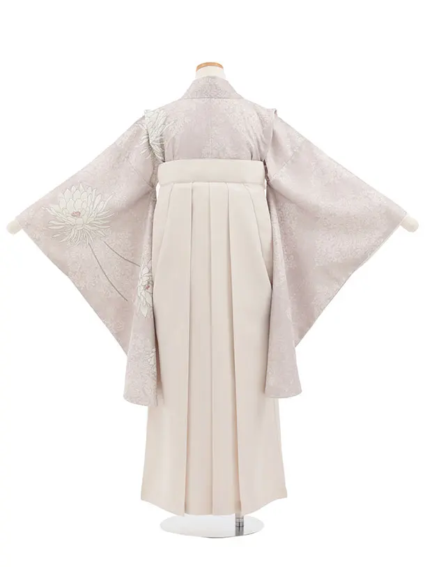 小学生かんたん袴(女の子) Z862 ピンクベージュダマスク柄に花×アイボリー