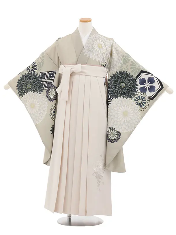 小学生卒業式かんたん袴(女の子) Z863 ベージュ古典柄×アイボリー